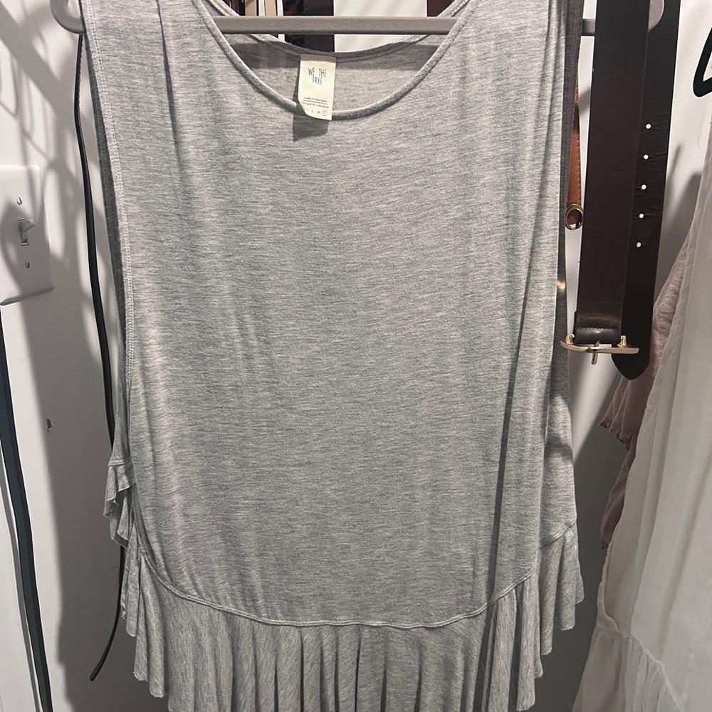 We The Free Light Gray Tank Top with Pleated Hem
